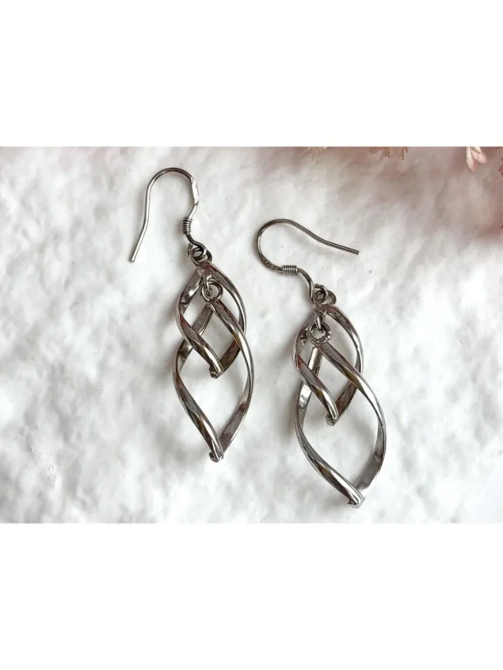 Double Marquise Shaped Art Deco Vintage Sterling Silver 925 Dangle Drop Earrings